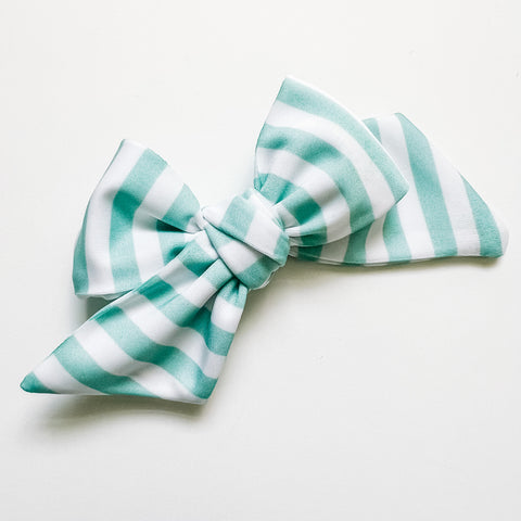 mint stripe swim bow