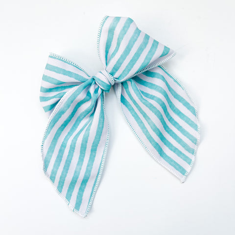 aqua stripe fabric bow