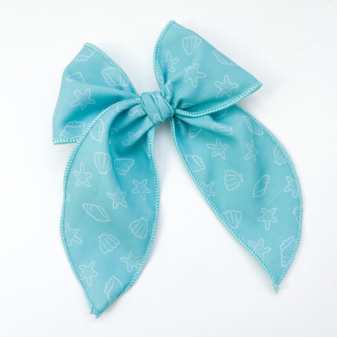 aqua shells fabric bow