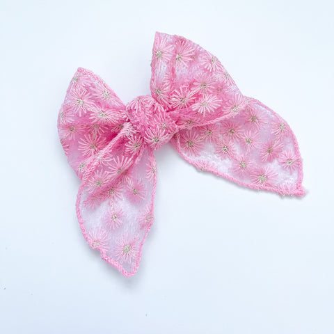 pink daisy fabric bow