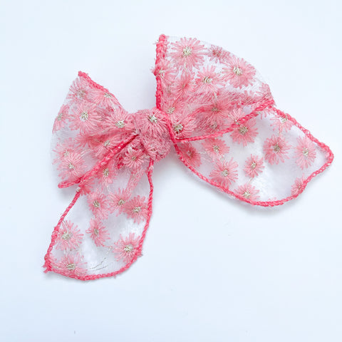 coral daisy fabric bow