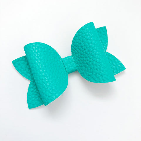 teal pebble leather bow