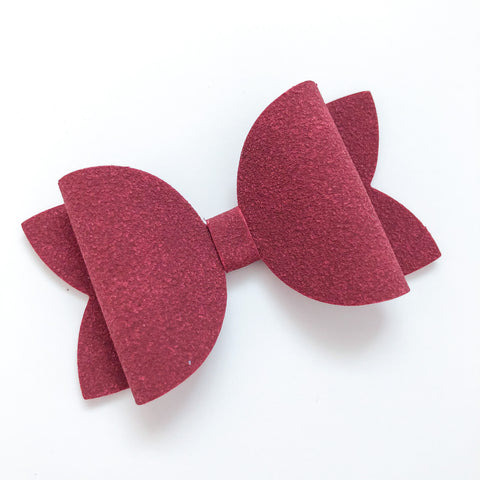 berry suede bow