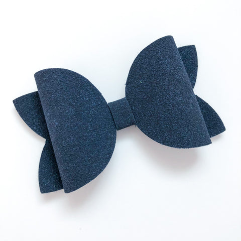 steel blue suede bow