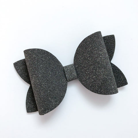 slate suede bow