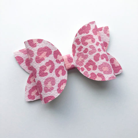 pink leopard leather bow