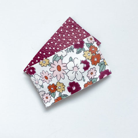 purple floral + dots snap clip pair